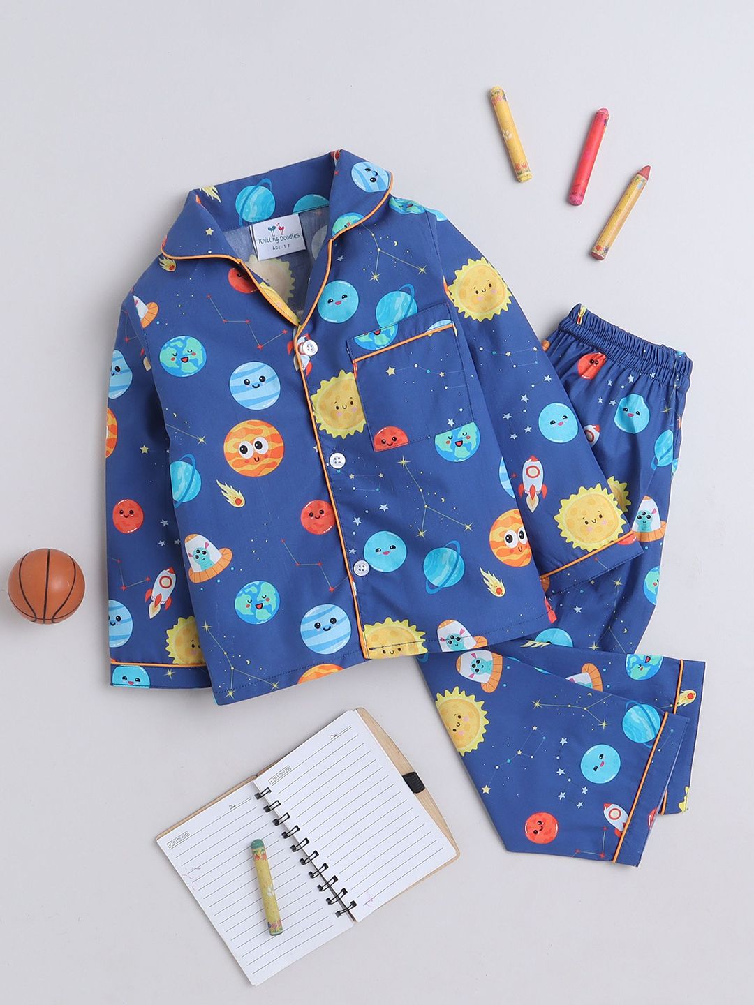 Knitting Doodles Unisex Kids Printed Night suit