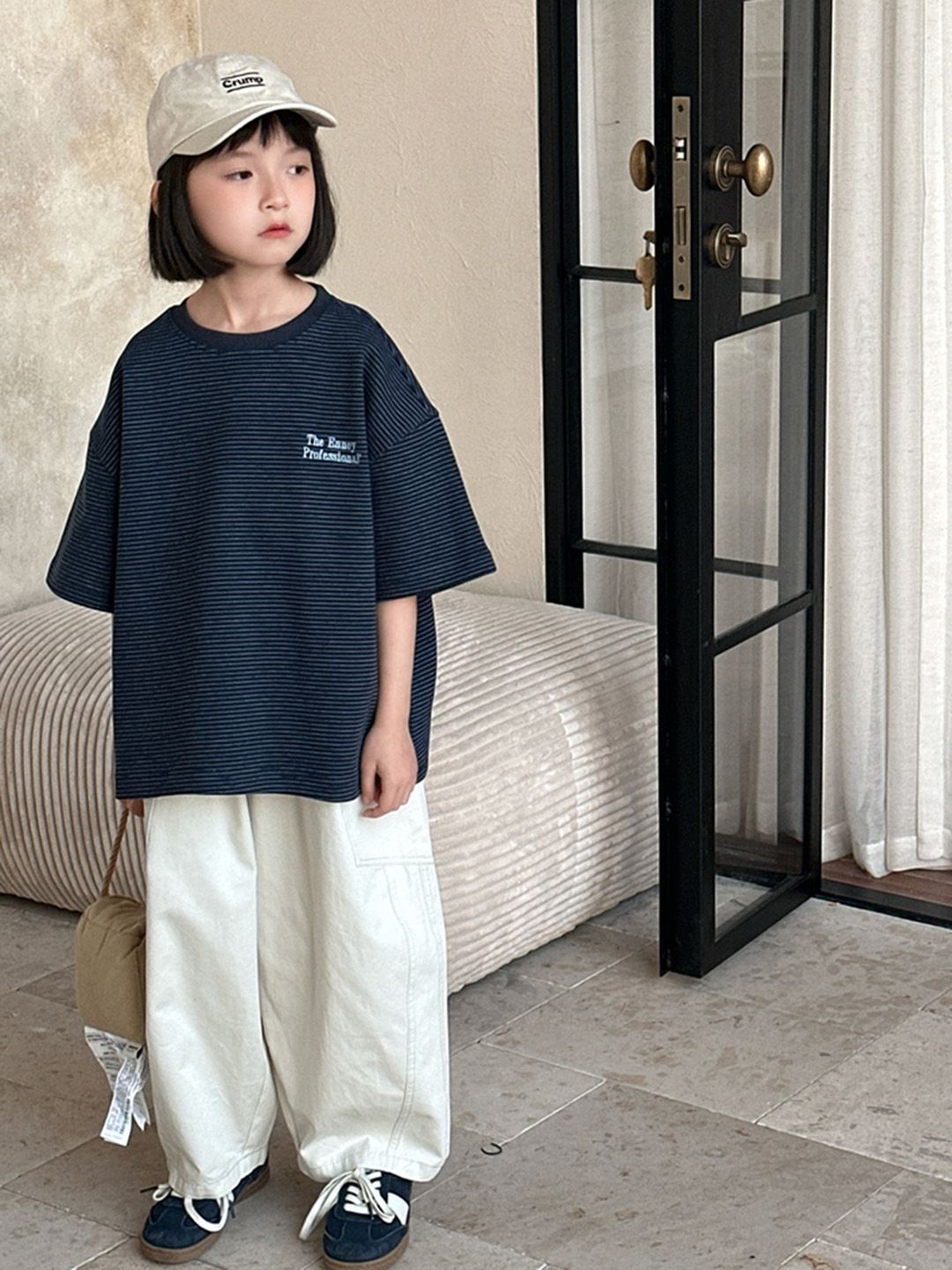 LULU & SKY Kids Striped Drop-Shoulder Sleeves Boxy T-shirt