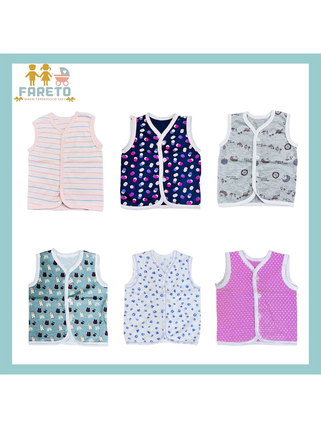 Fareto Infants Pack Of 6 Printed Cotton Jhabla