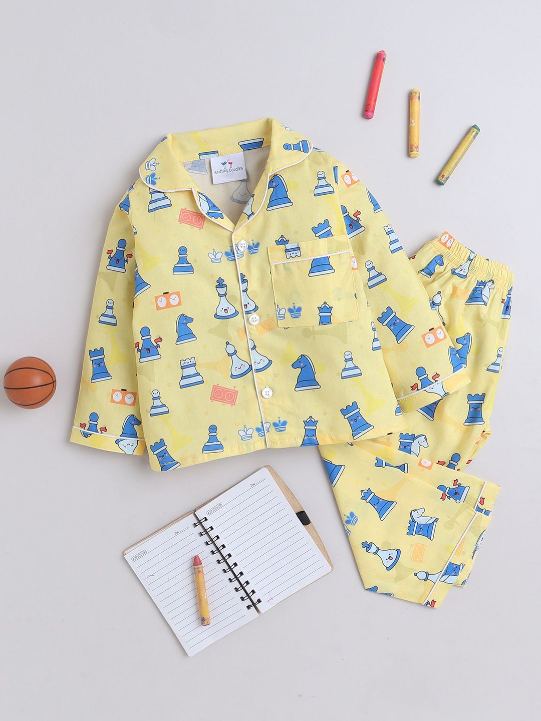 Knitting Doodles Unisex Kids Printed Night suit