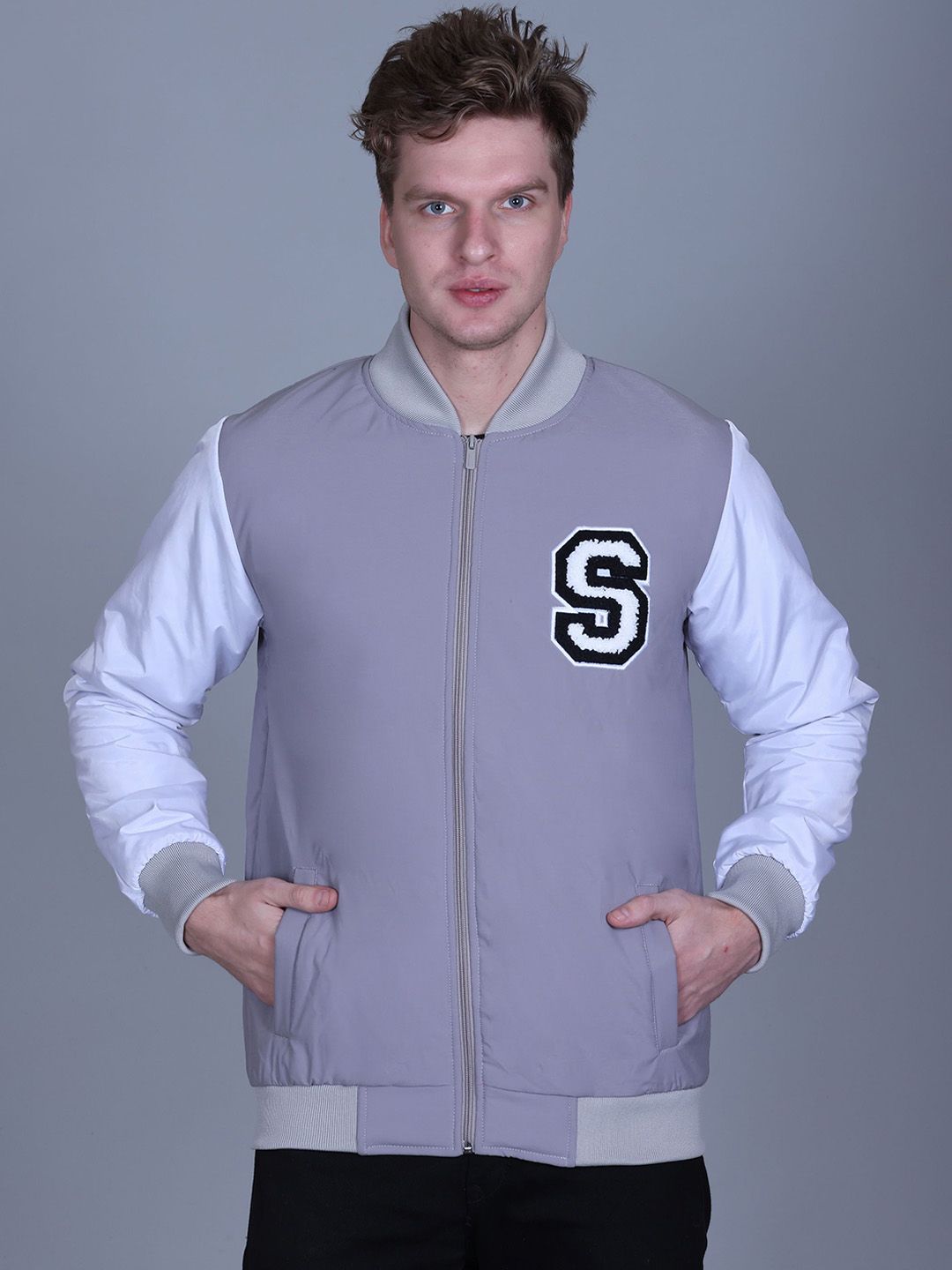 SANHOK Men Polyester Lightweight Sporty Jacket with Patchwork