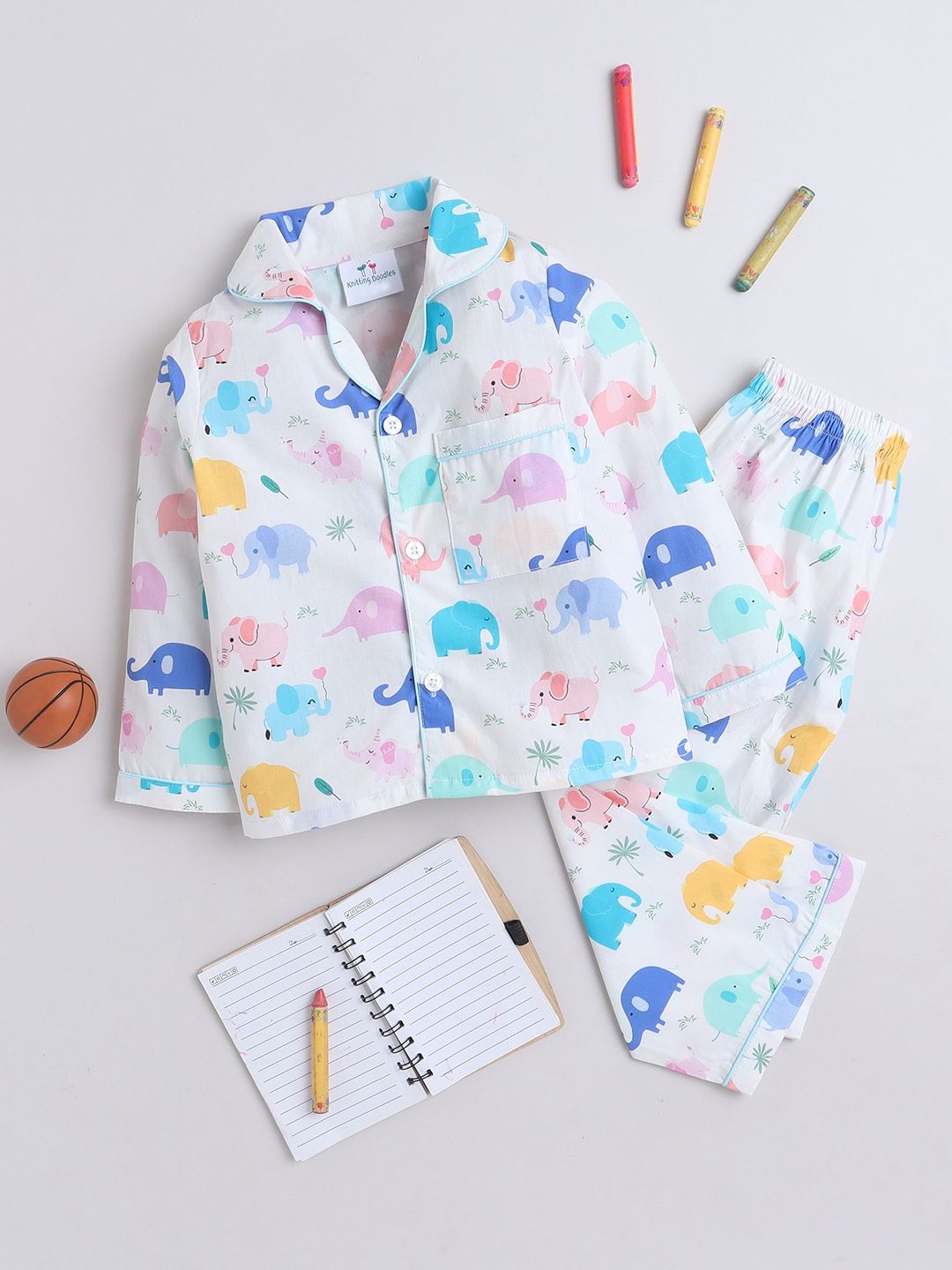 Knitting Doodles Unisex Kids Printed Night suit