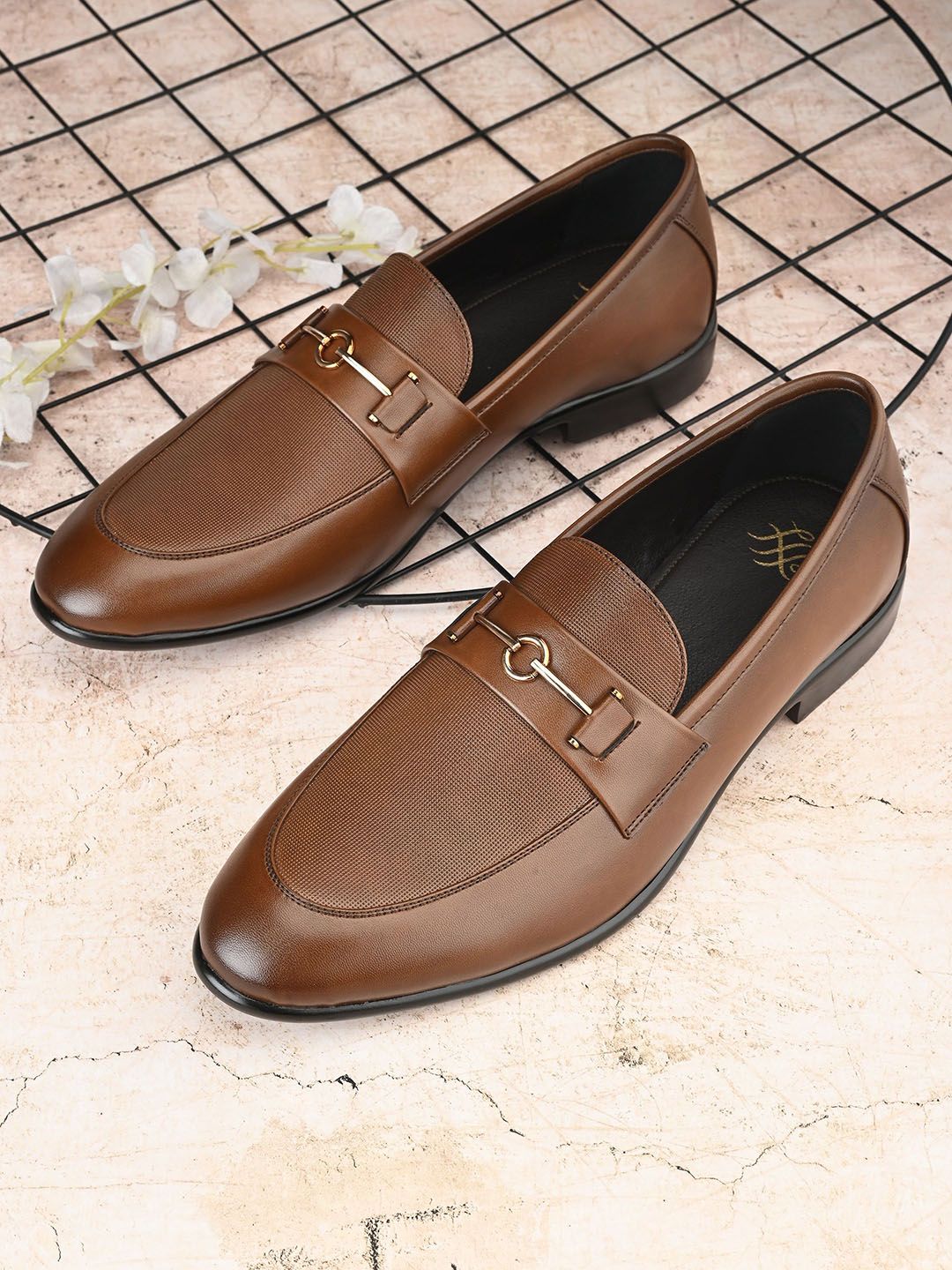 House of Pataudi Men Textured Formal Loafer Shoes