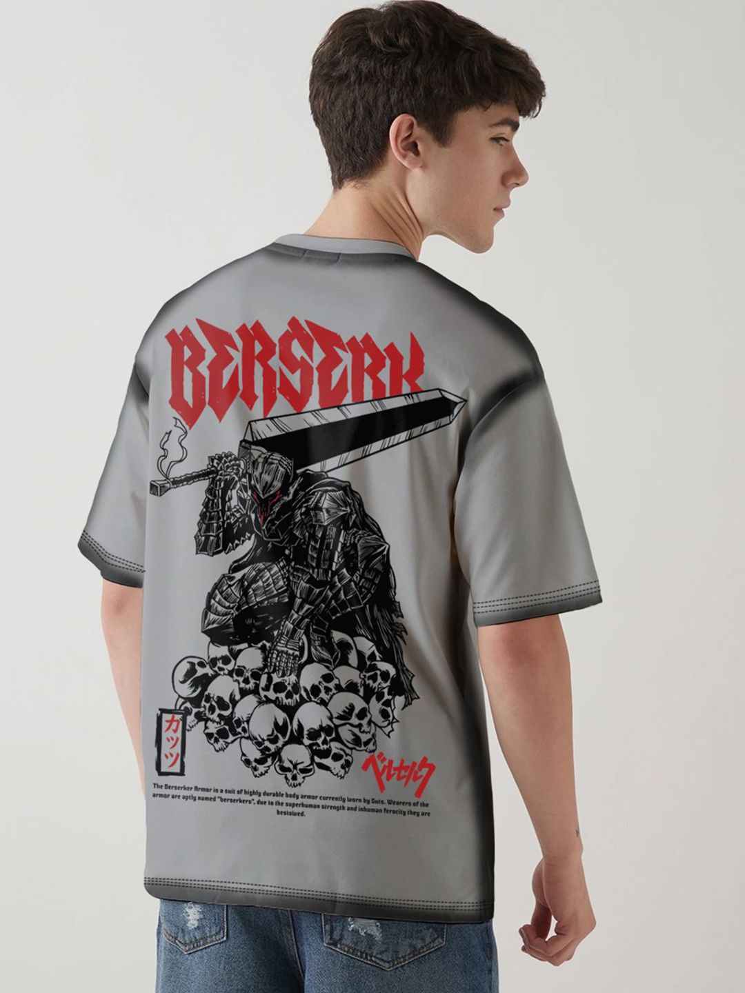 Crazymonk Berserk Guts Wrath Graphic Cotton Round Neck Short Sleeves Oversized T-shirt