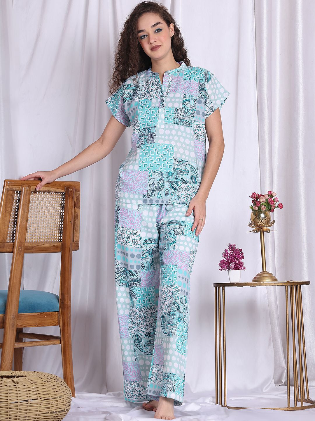 ETC Women Floral Printed Top & Pyjama Night suit