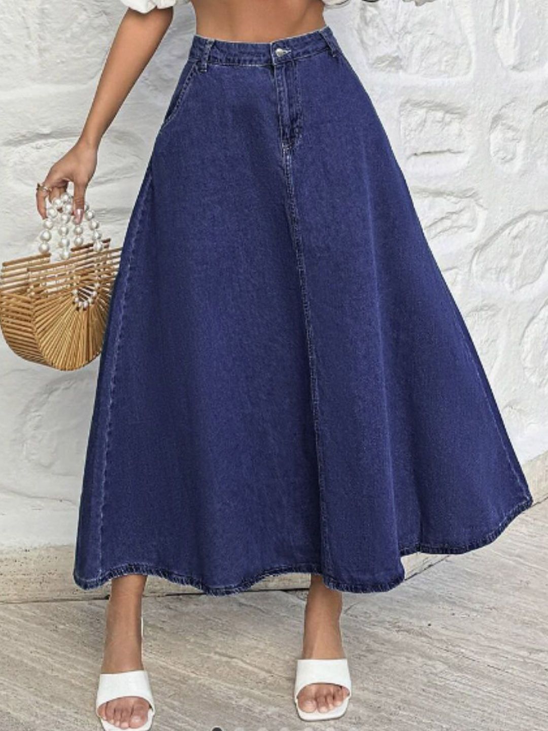 Tripursundari Fashion Women A-Line Denim Midi Skirt