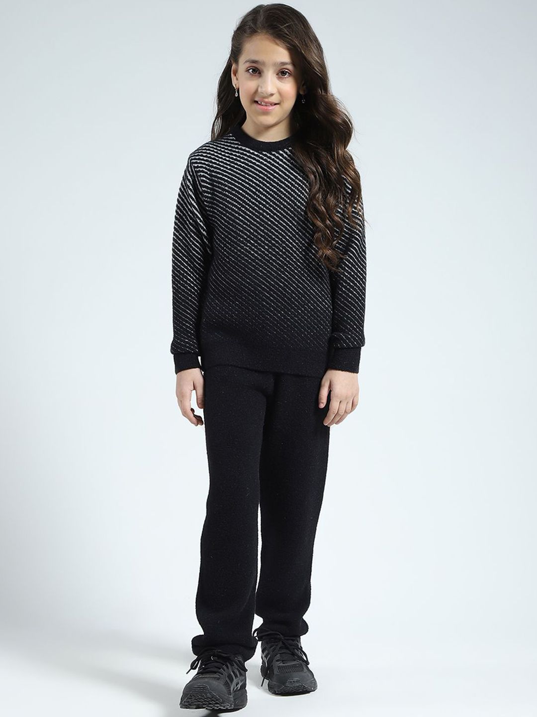 Monte Carlo Girls Self Design Round Neck Sweatshirt With Jogger