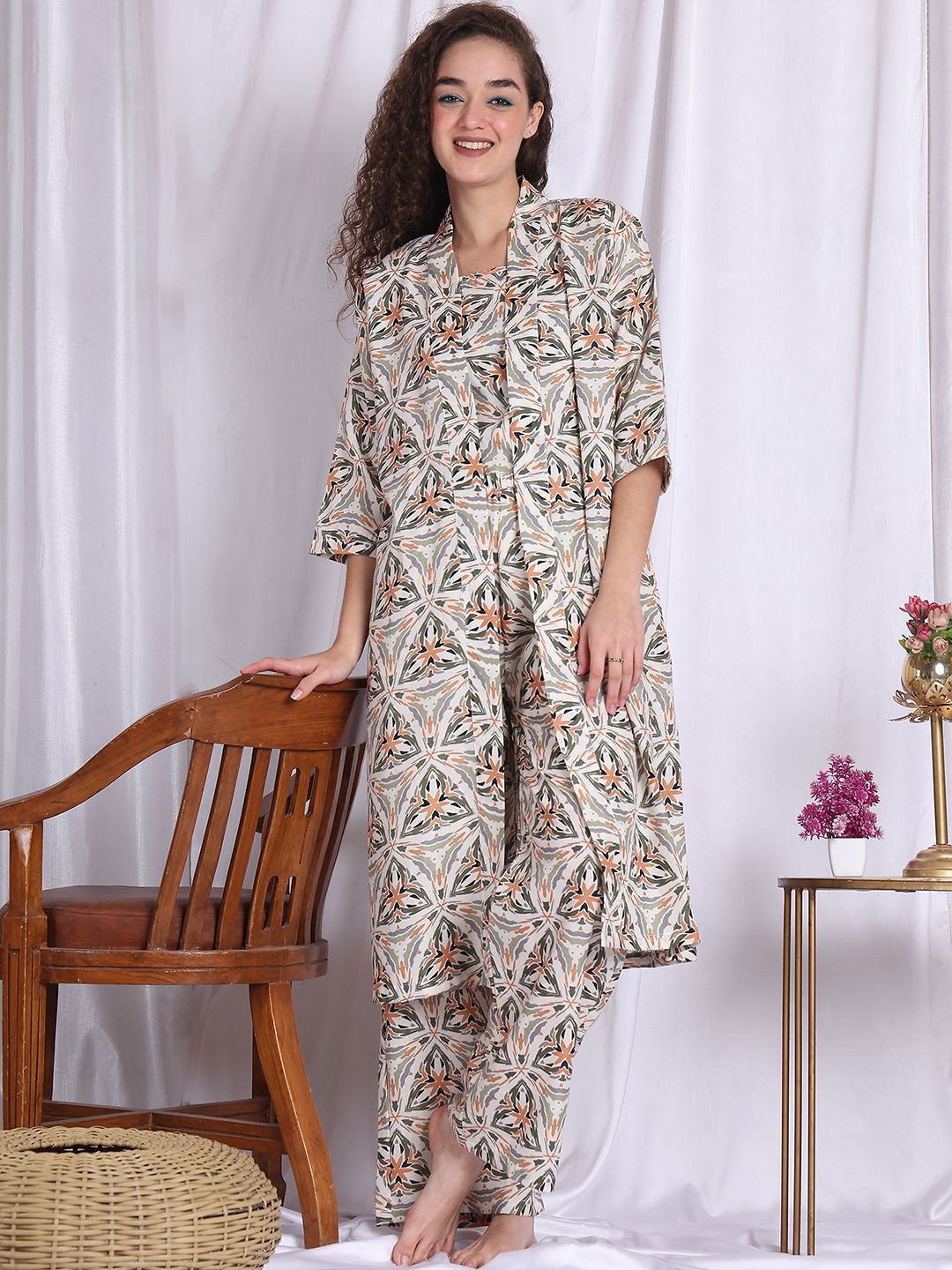 ETC Women Printed 3 Piece Night suit