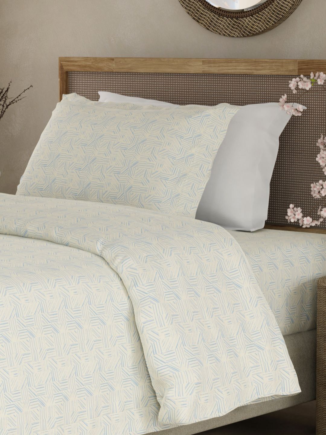Boutique Living India Boutique Living India Blue & White Printed Cotton 300TC King Bedsheet 2.24 m x 1.52 m