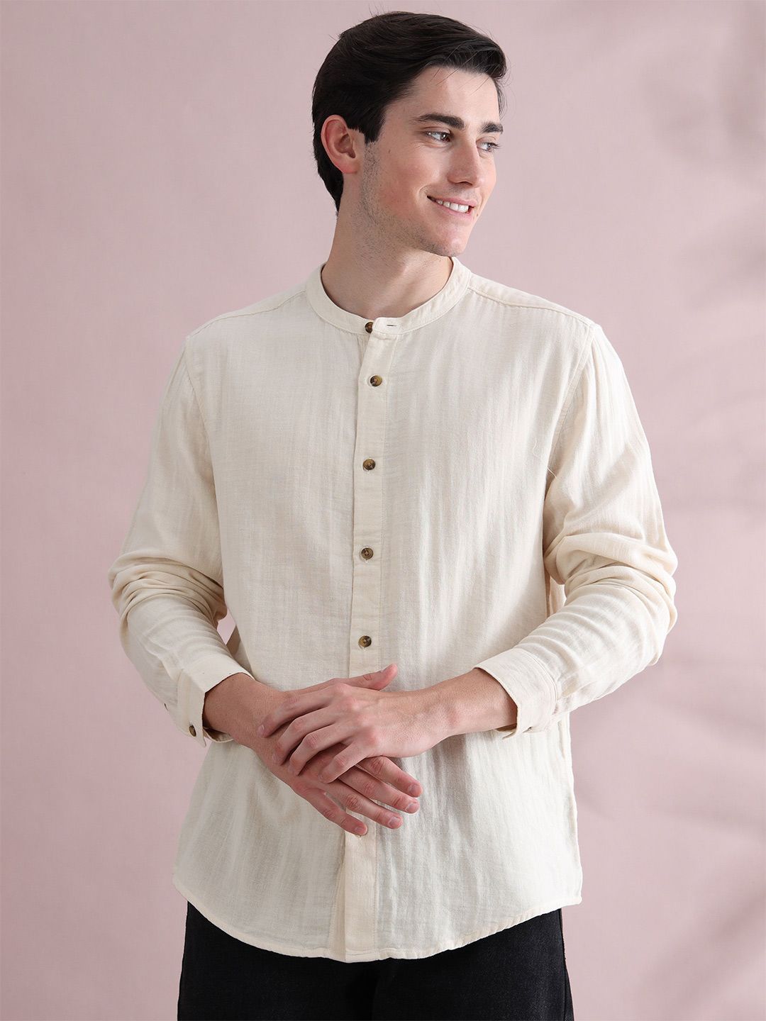 Buy StitchX Men Long Sleeve Mandarin Collar Shirt - Shirts for Men