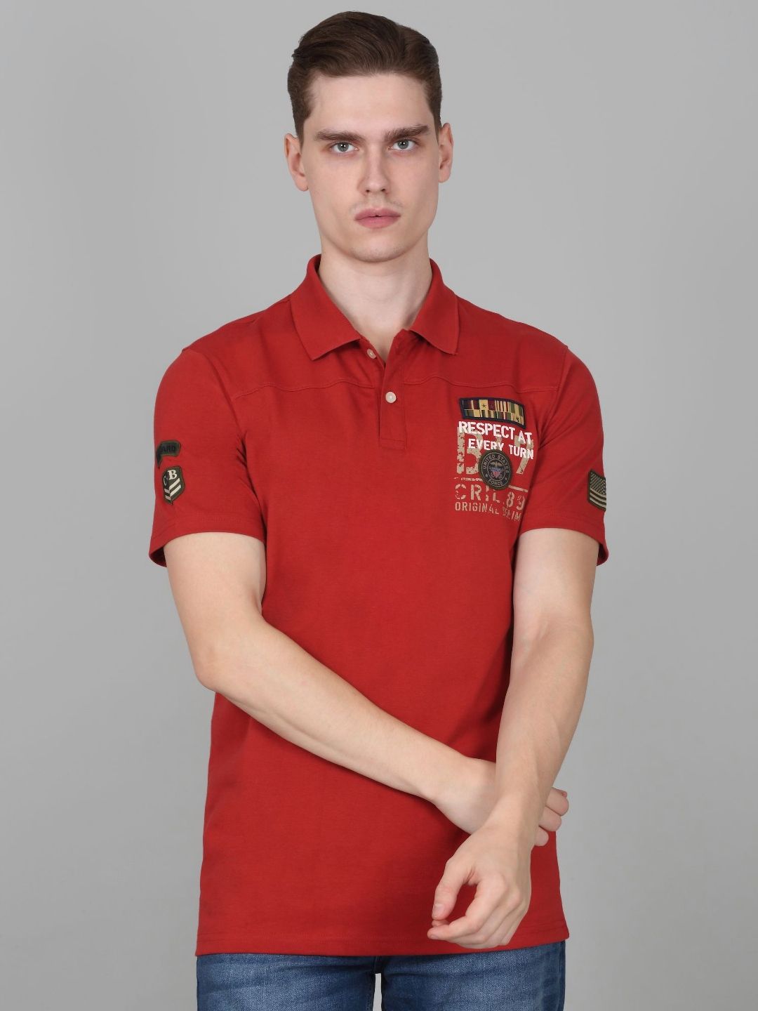 Cantabil Men Typography Printed Polo Collar Cotton T-shirt