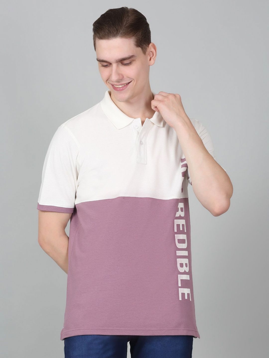 Cantabil Men Colourblocked Polo Collar Cotton T-shirt