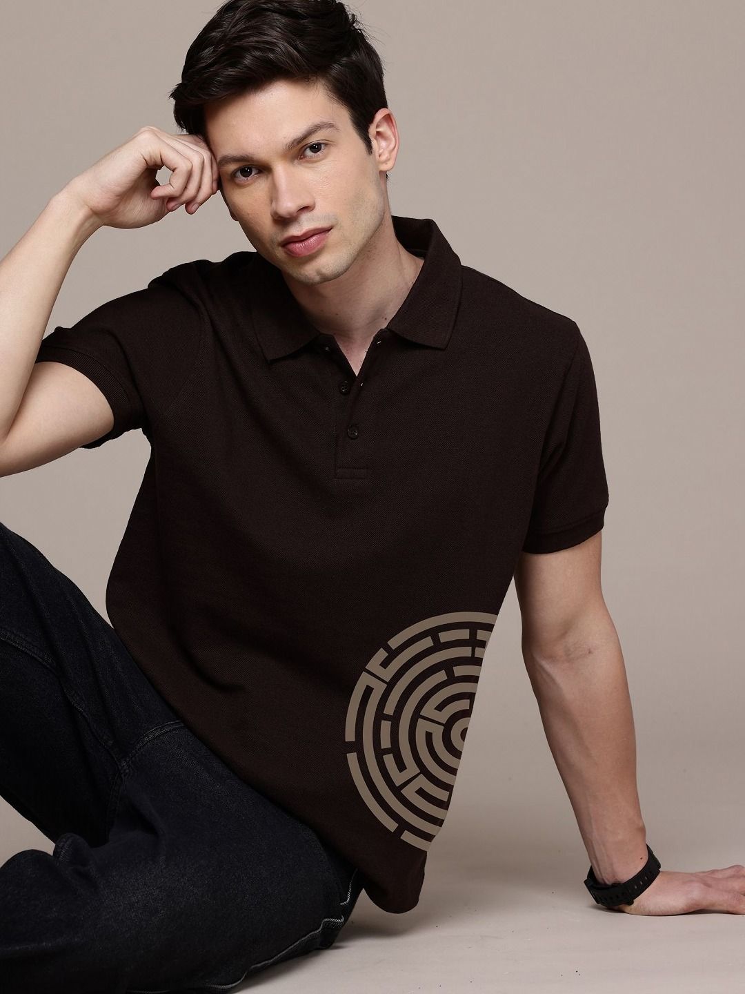 Moda Rapido Men Graphic Printed Polo Collar Cotton T-shirt