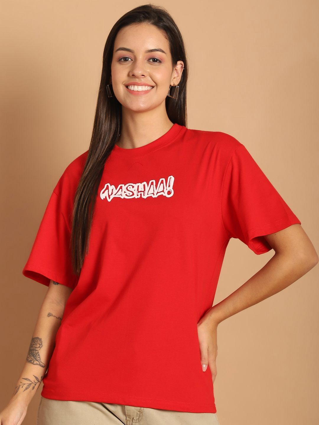 Metronaut Women Graphic Printed Round Neck Cotton Oversized T-shirt