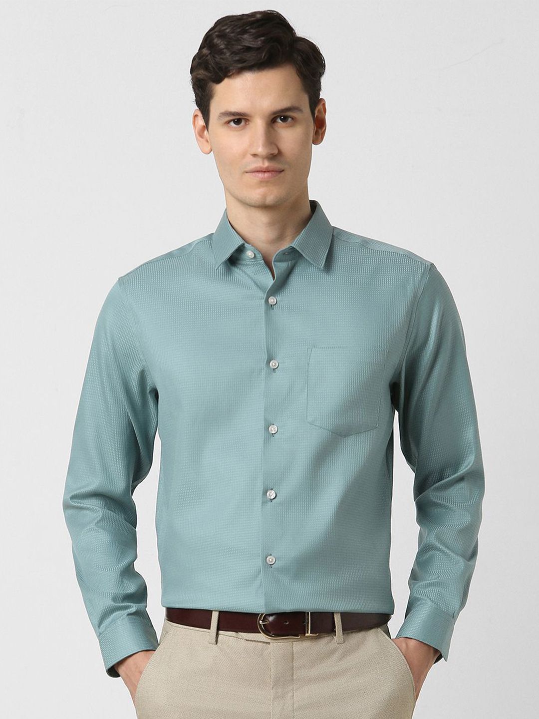 Peter England Elite Men Regular Fit Spread Collar Textured Cotton Formal Shirt