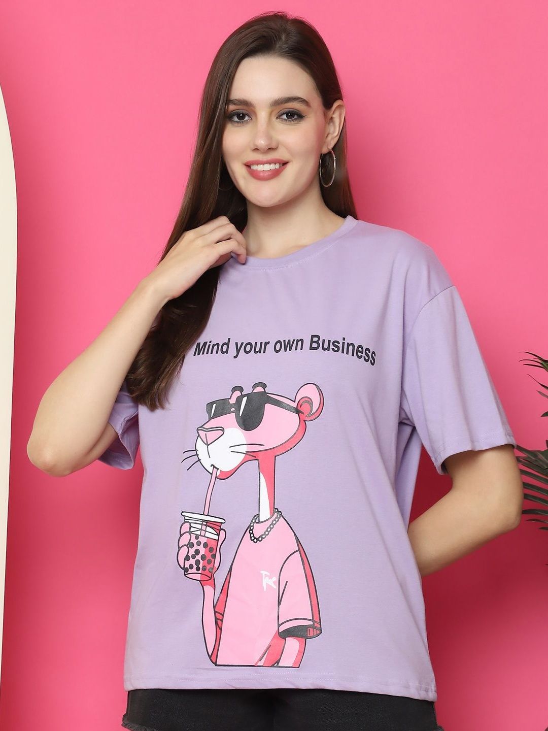 Metronaut Women Graphic Printed Round Neck Cotton Oversized T-shirt