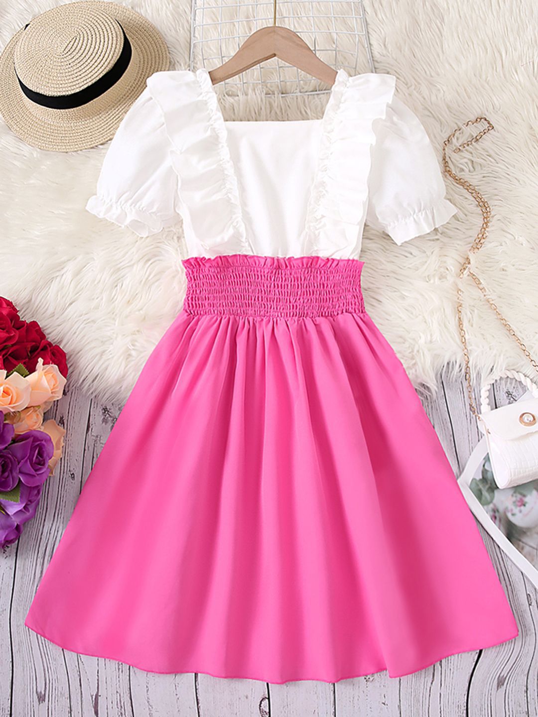 INCLUD Girls Puff Sleeve Fit & Flare Dress
