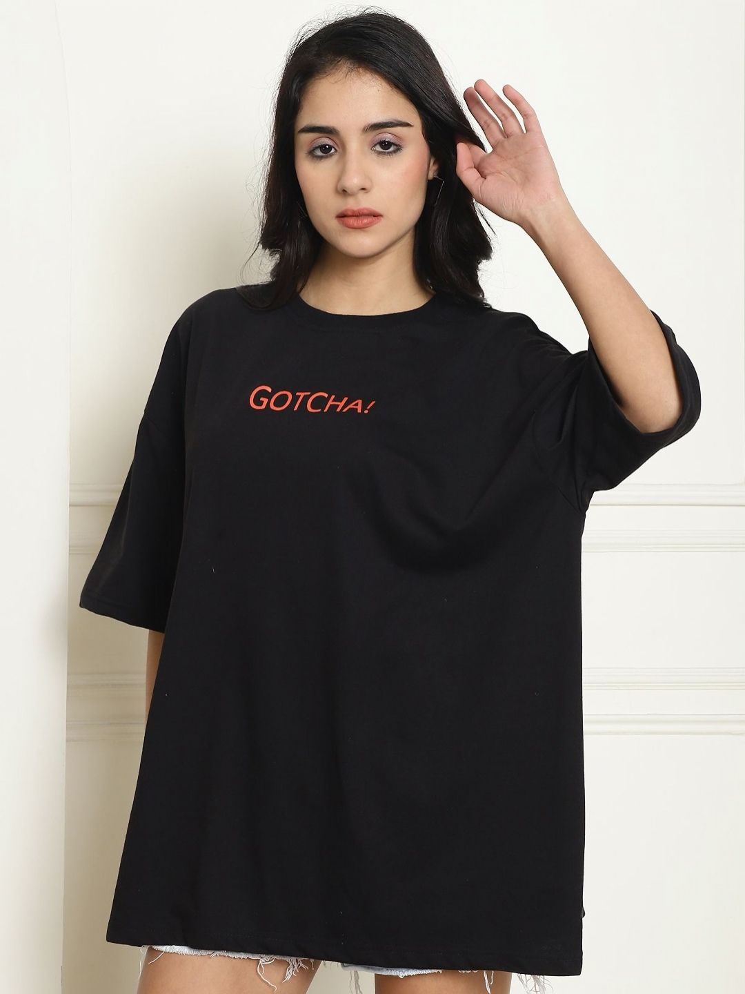 Metronaut Women Graphic Printed Round Neck Cotton Oversized T-shirt