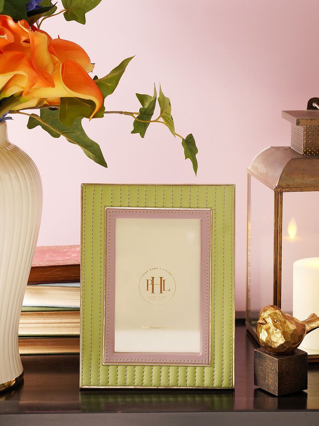 Pure Home and Living Pure Home and Living Green & Purple Stitched Glass Table Photo Frame