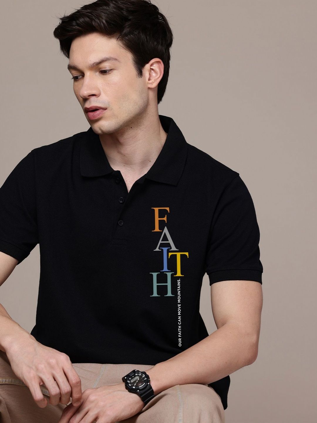 Moda Rapido Men Typography Printed Polo Collar Cotton T-shirt