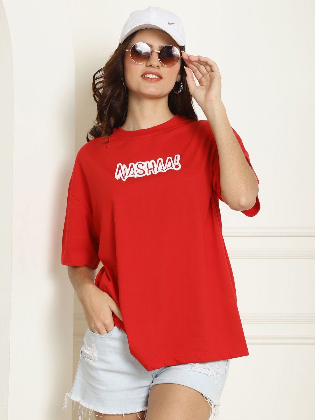 Metronaut Women Graphic Printed Round Neck Cotton Oversized Longline T-shirt