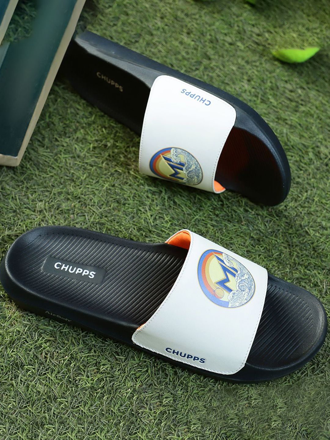 CHUPPS X MI Men White Navy Surge Airsoft Orthopedic Sliders