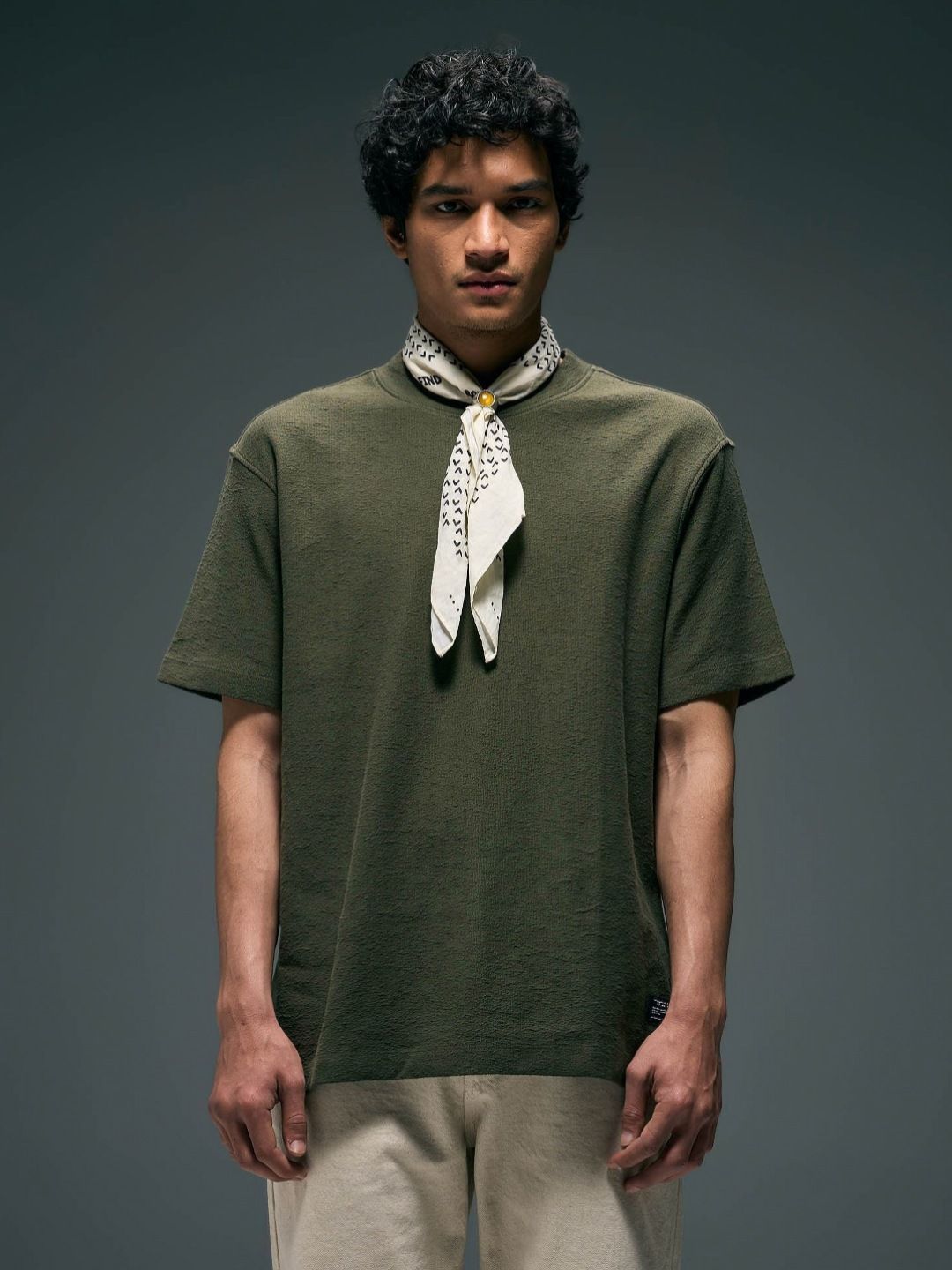 Flying Machine Relaxed Fit Round Neck Drop-Shoulder Sleeves Pure Cotton T-shirt