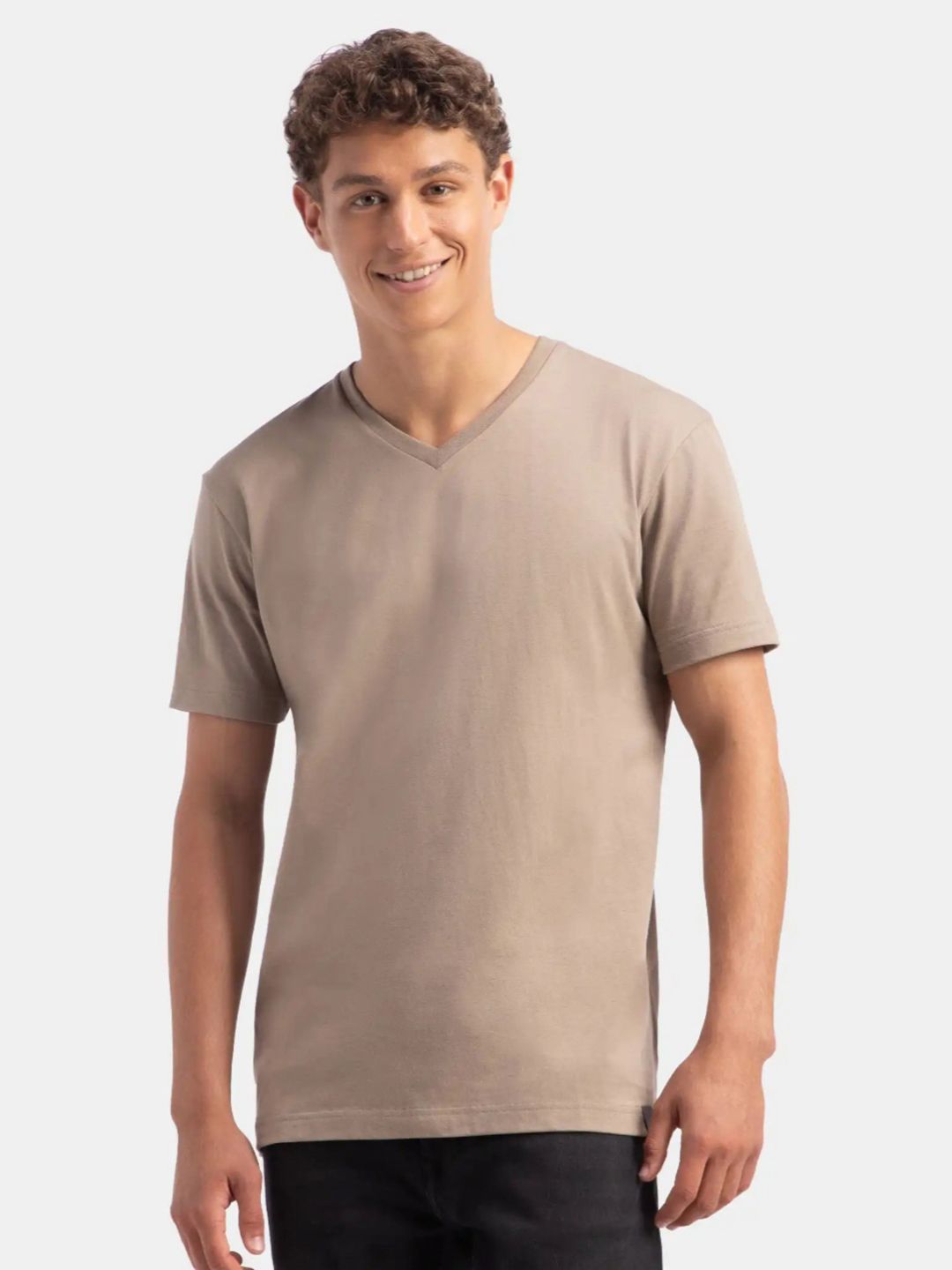 Jockey Super Combed Cotton Rich Solid V Neck Half Sleeve Tshirt-2726