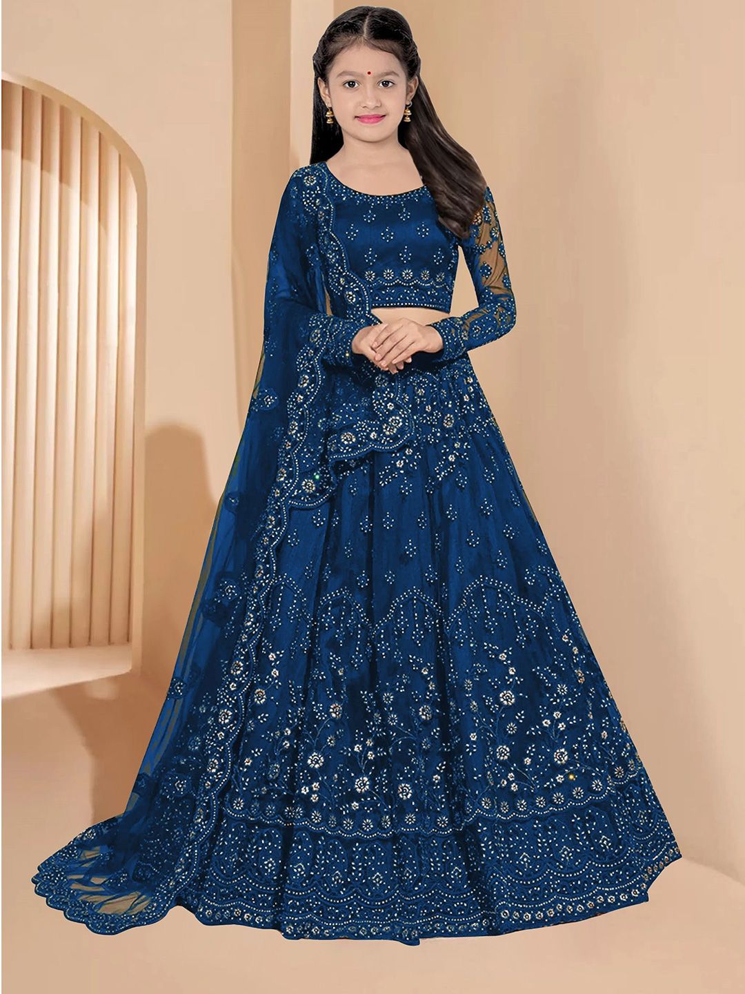 BAESD Girls Floral Embroidered Thread Work Semi-Stitched Lehenga Choli With Dupatta