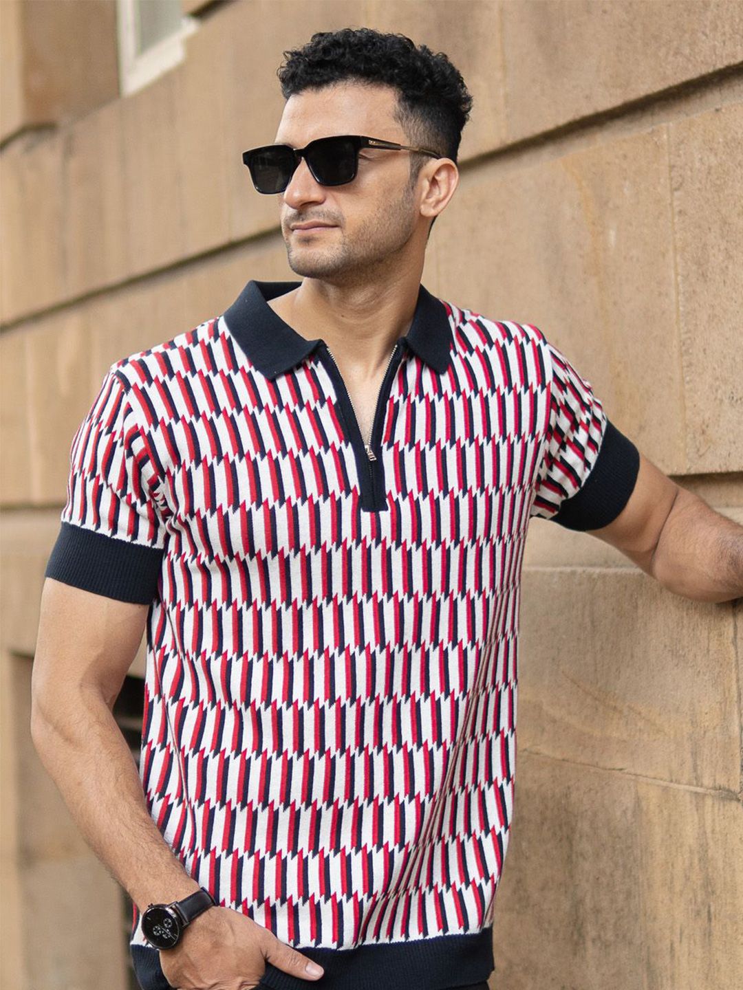 Powerlook Men Printed Polo Collar Cotton T-shirt