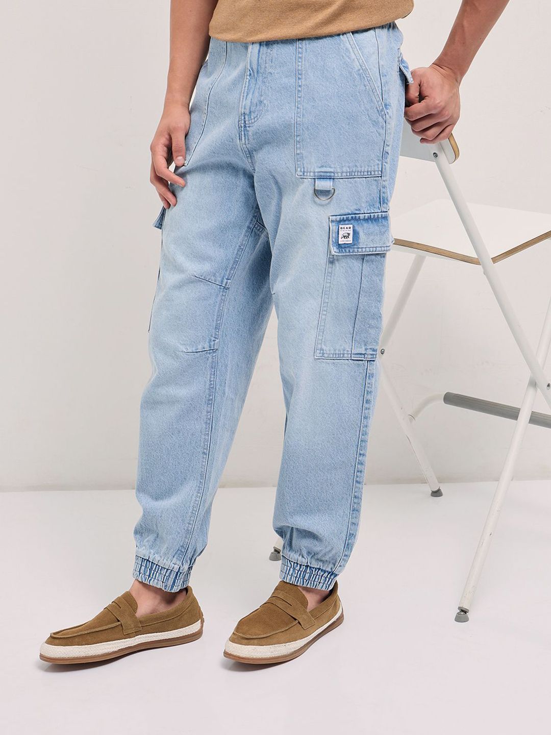 THE BEAR HOUSE Men's Cotton Baggy Fit Denim Jogger Jeans