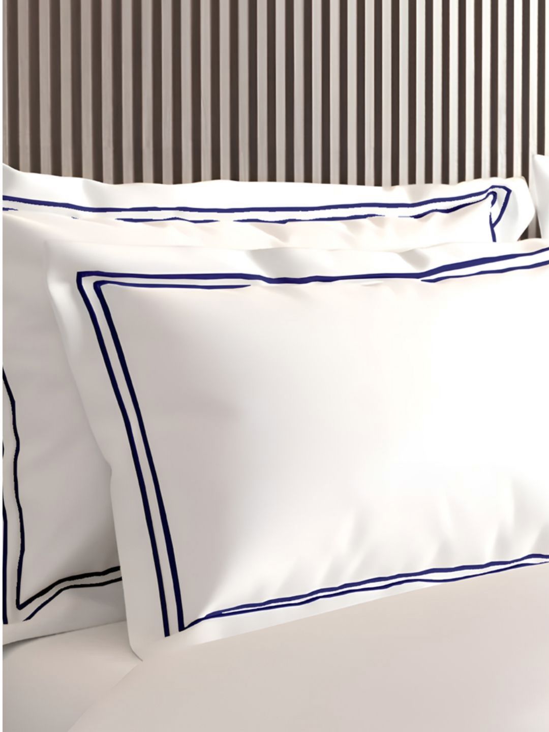 Enchant Home Enchant Home White & Navy Blue 2 Pieces Pure Cotton Rectangle Pillow Covers
