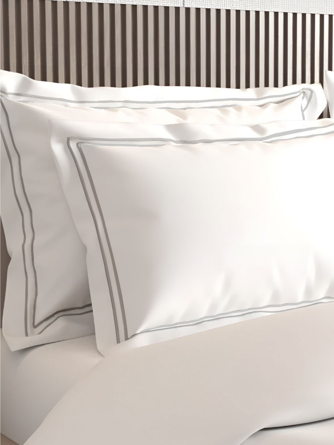 Enchant Home Enchant Home White & Grey 2 Pieces Pure Cotton Rectangle Pillow Covers