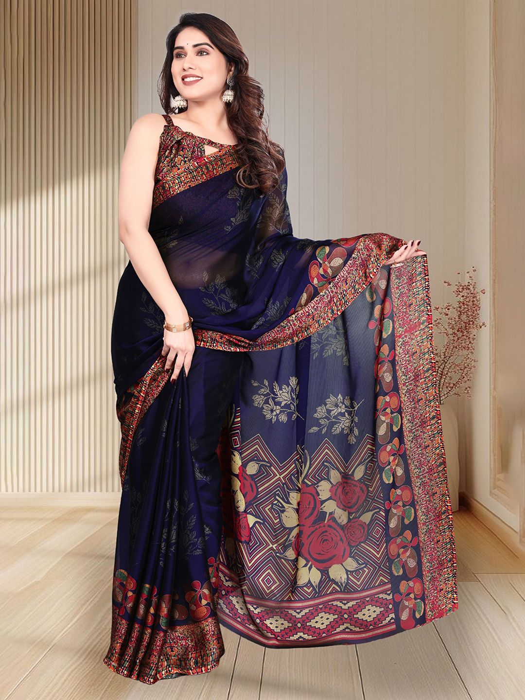 MAGNEITTA Floral Printed Pure Chiffon Saree