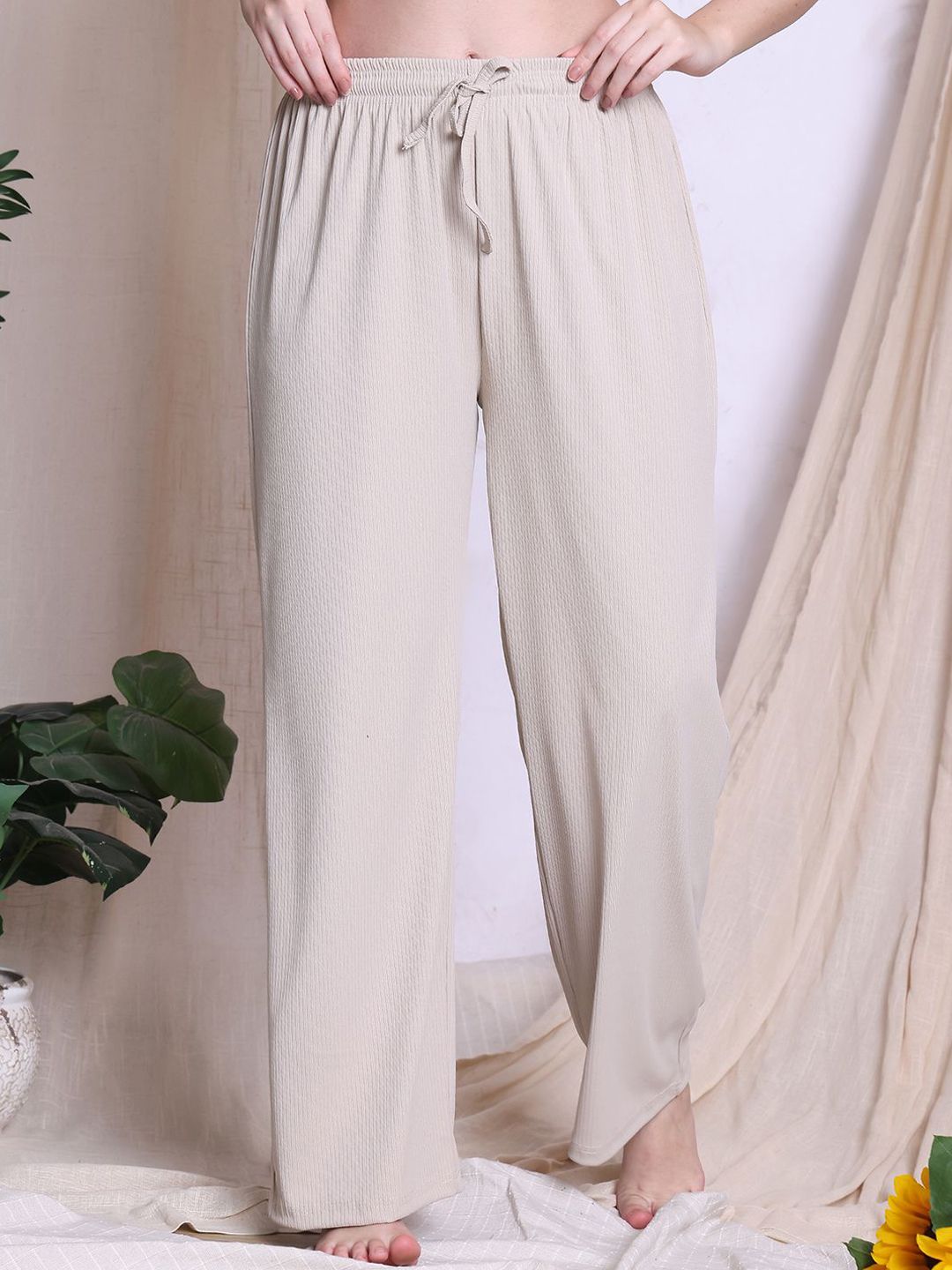 NEUDIS Women Ribbed Wide-Leg Mid-Rise Lounge Pants