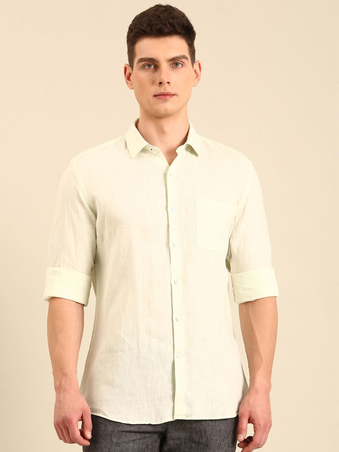 Solid Pure Linen Casual Shirt Linen Club Regular Fit Spread Collar Pure Linen Casual Shirt
