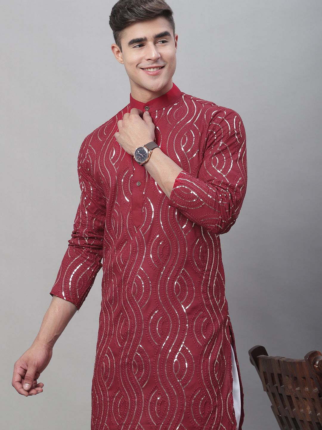 SOJANYA Ethnic Motifs Embroidered Sequinned Pure Cotton Kurta