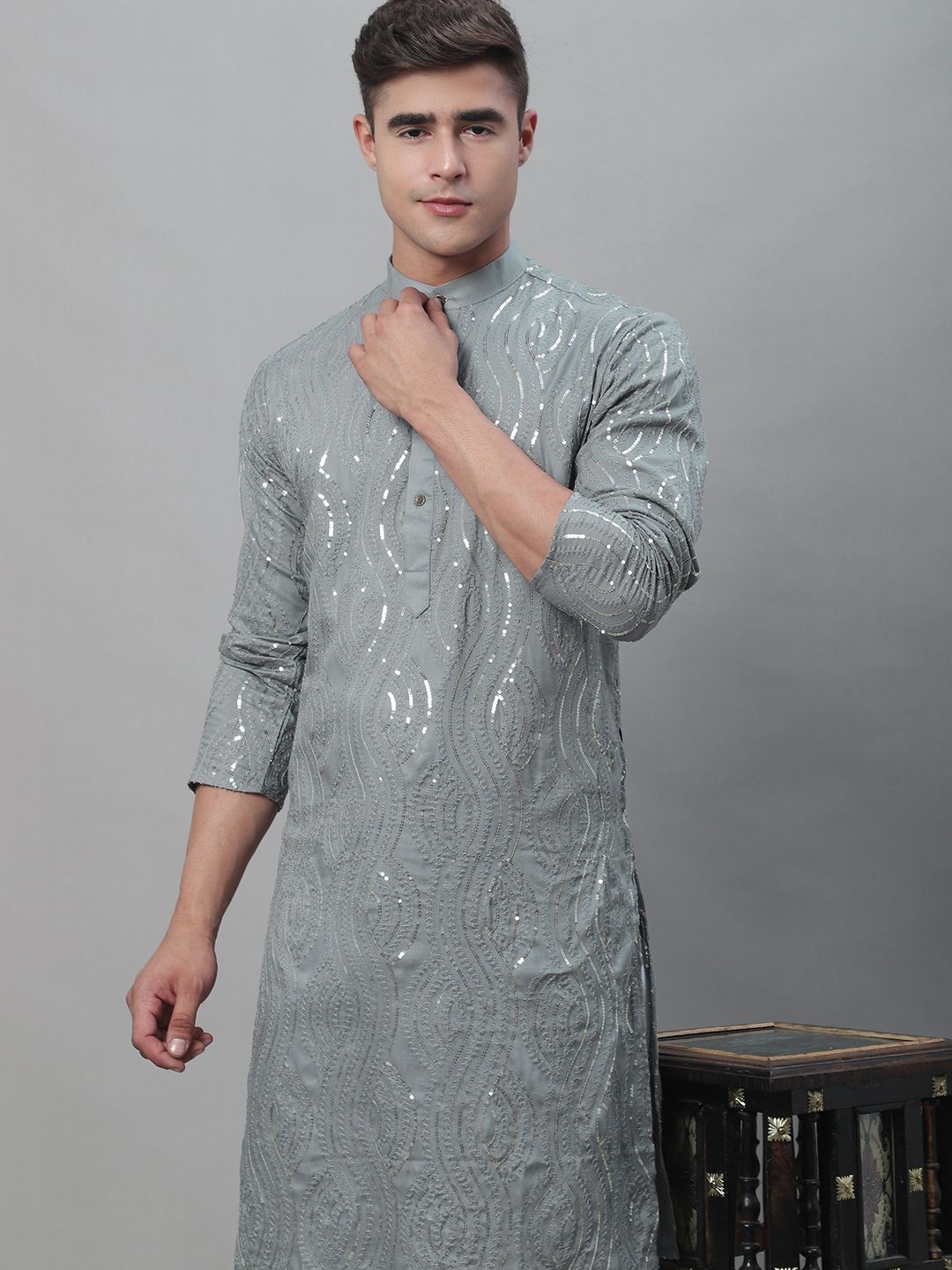 SOJANYA Ethnic Motif Embroidered Sequined Work Pure Cotton Kurta