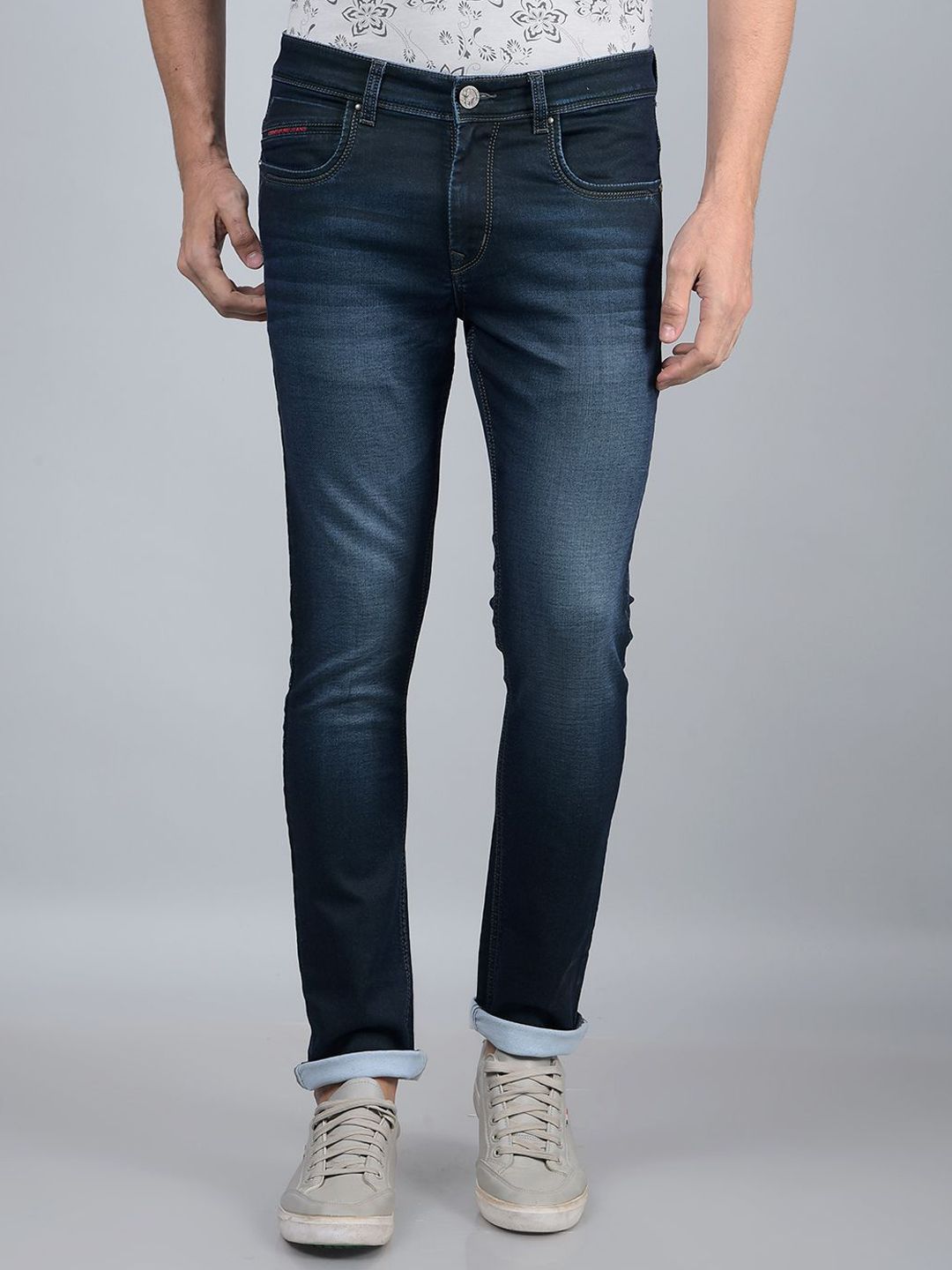 Crimsoune Club Men Slim Fit Heavy Fade Mid-Rise Dark Shade Stretchable Jeans