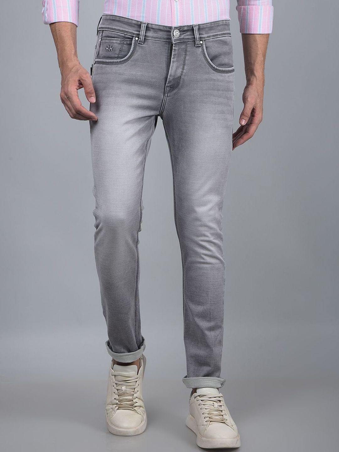 Crimsoune Club Men Slim Fit Heavy Fade Medium Shade Mid-Rise Stretchable Jeans