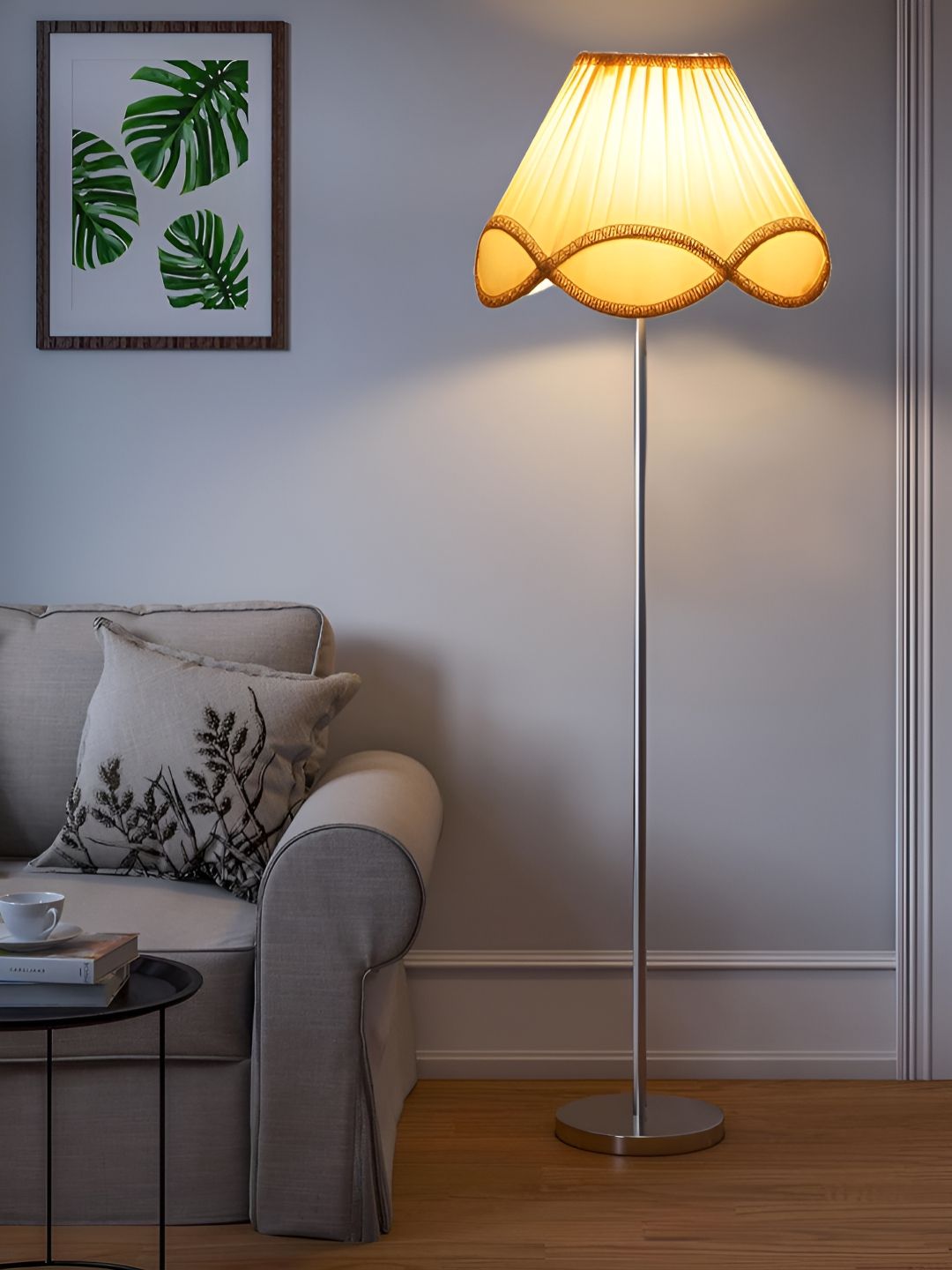 Devansh Off-White Textured Frustum Cotton Floor Lamp