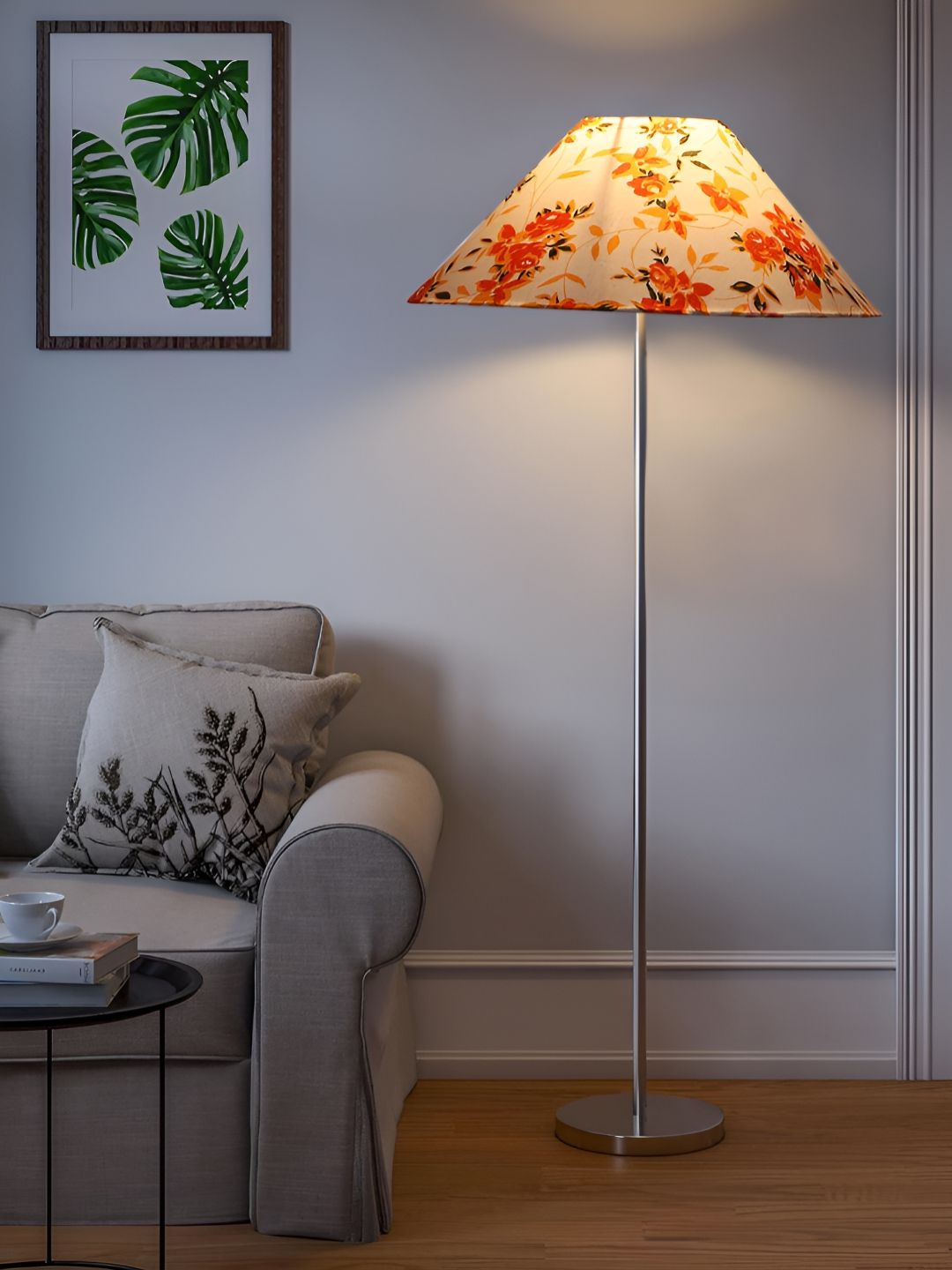 Devansh White & Orange Printed Frustum Floor Lamps