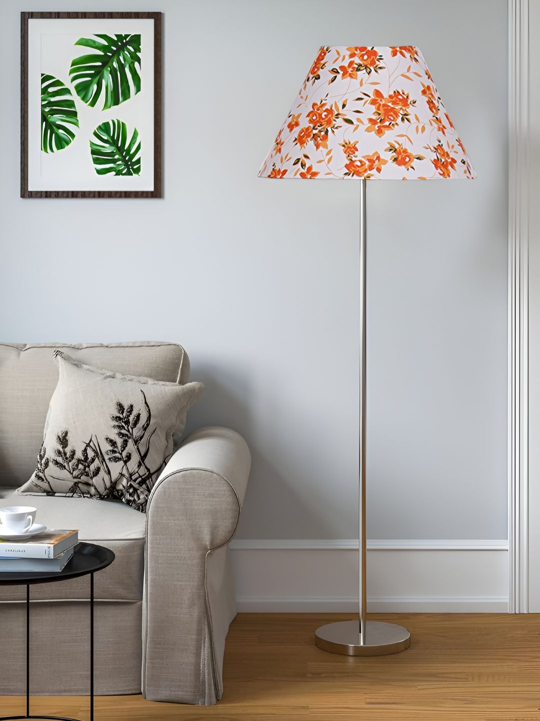 Devansh White & Orange Printed Frustum Steel Base Floor Lamps
