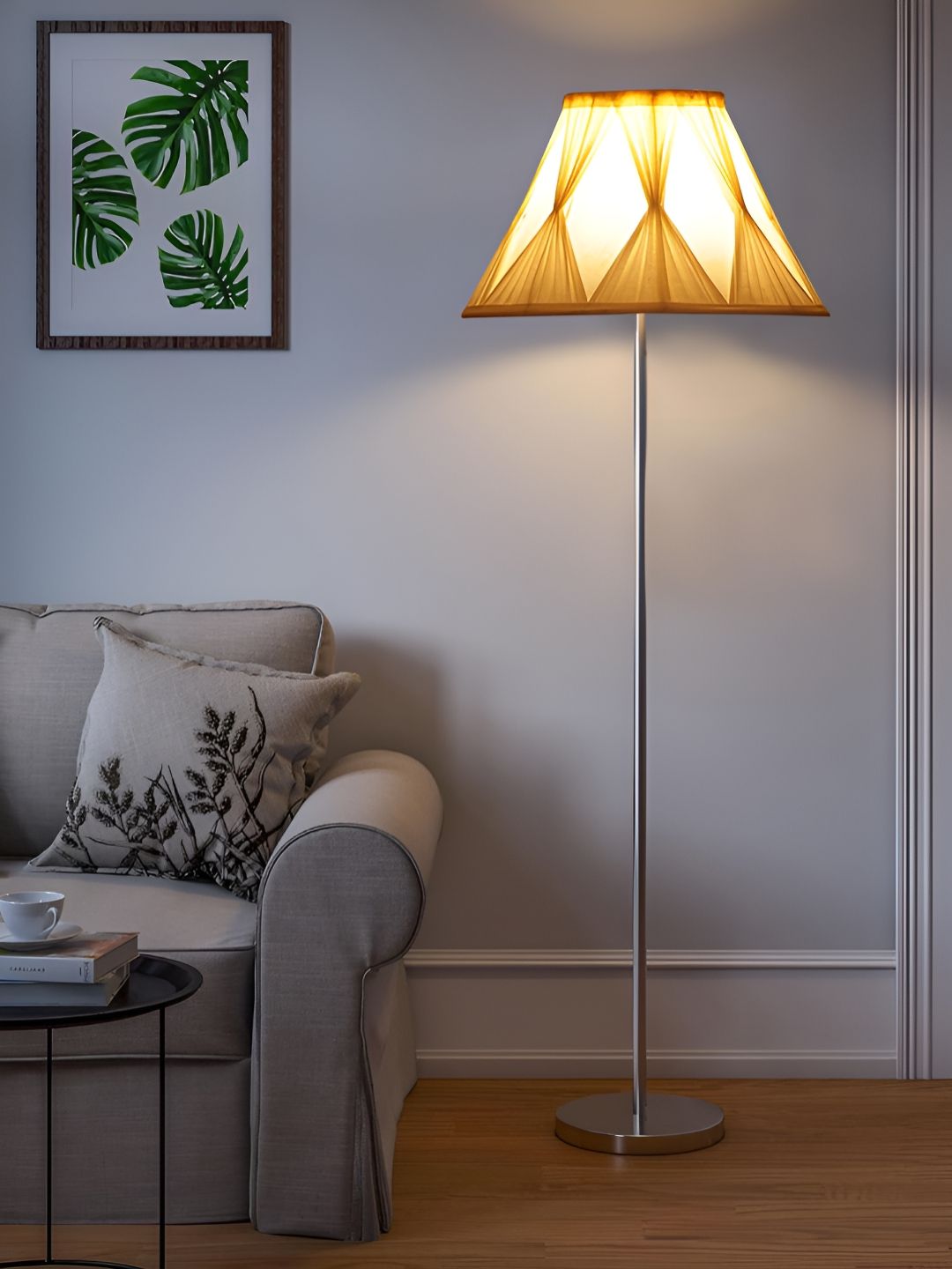 Devansh Off White & Grey Cotton Frustum Shade Steel Base Floor Lamps