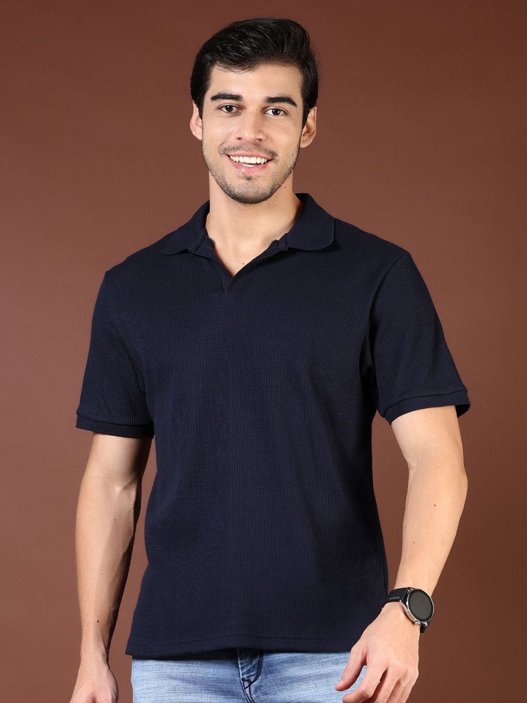V-Mart Men Solid Polo Collar Cotton T-shirt