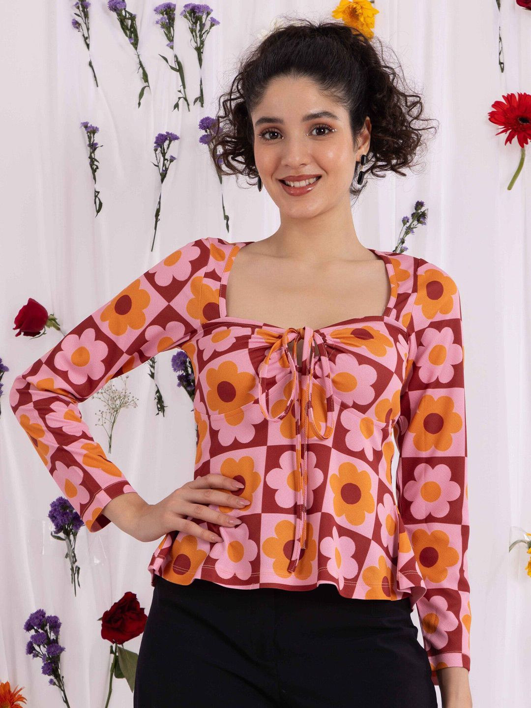 BAESD Print Tie-Up Neck Top