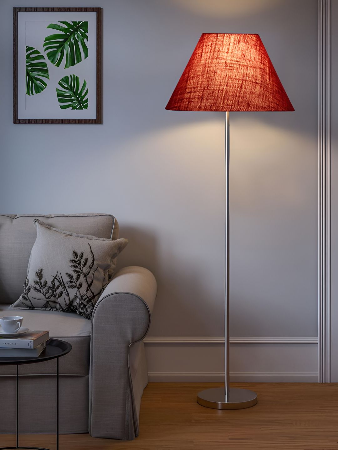 Devansh Red & Black Jute Steel & Wooden Frustum Shaped Floor Lamps
