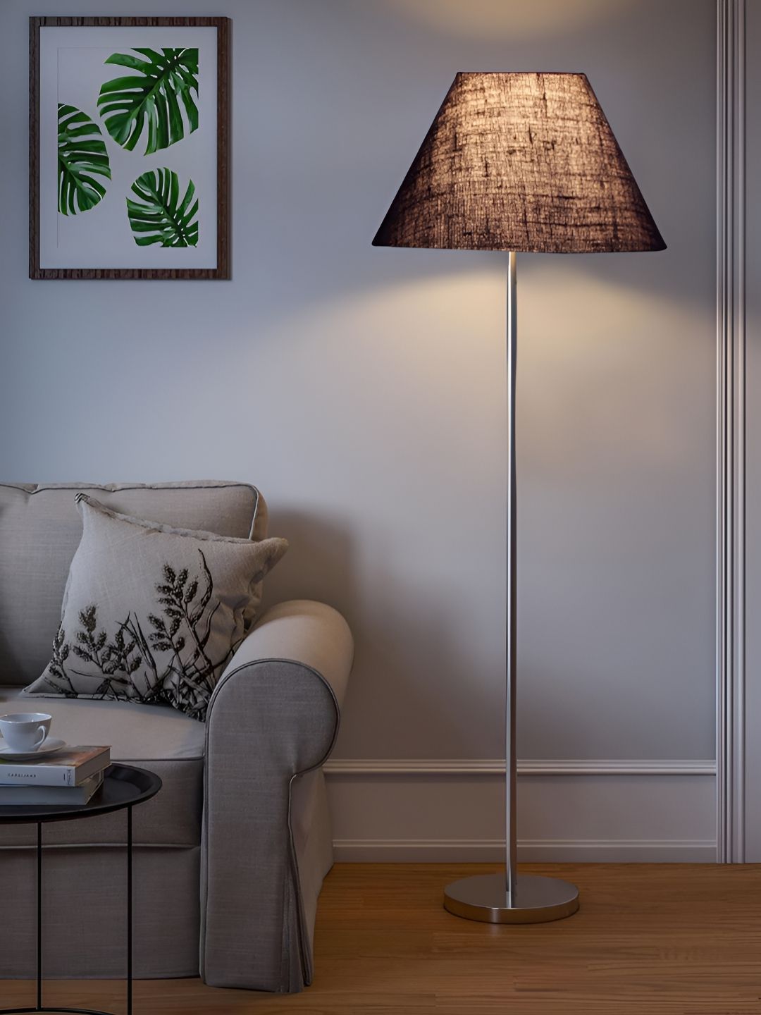 Devansh Blue & Grey Jute Frustum Shade Steel Base Floor Lamps