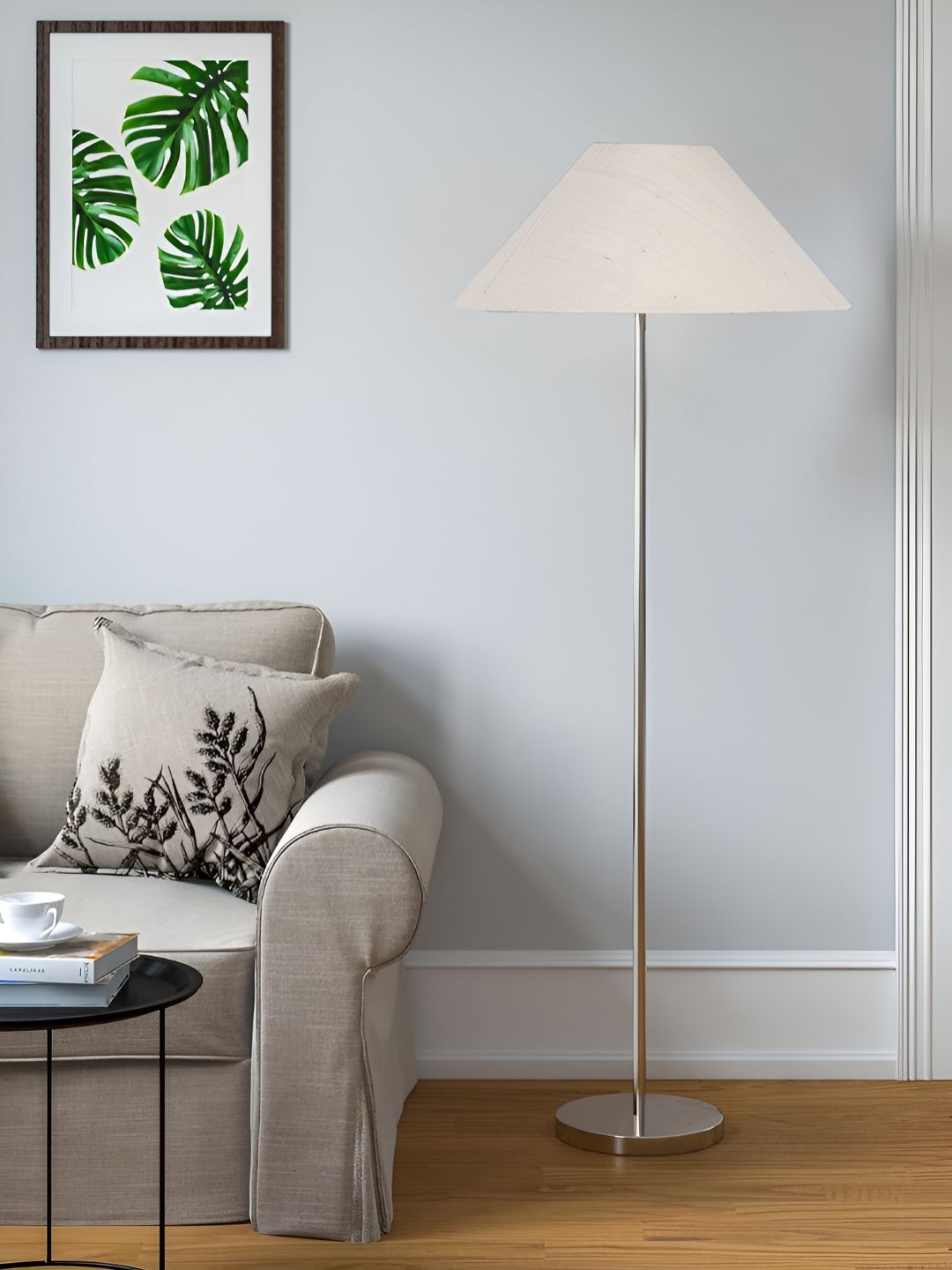 Devansh White And Silver-Toned Frustum Shaped Steel Base Floor Lamps
