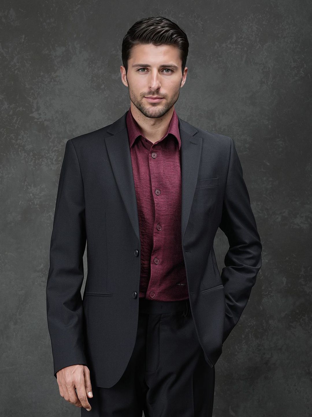 RARE RABBIT RARE RABBIT Men Black Plain Full Sleeve Lapel Neck Slim Fit Suits